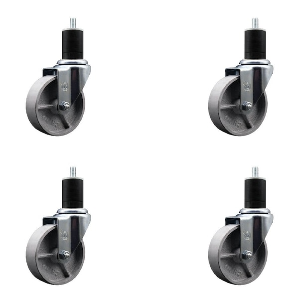 4'' Semi Steel Wheel Swivel 1-3/4'' Expanding Stem Caster Set, 4PK